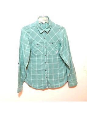 Columbia Sportwear Cotton Long-Sleeve Button down Plaid Green Shirt Size…
